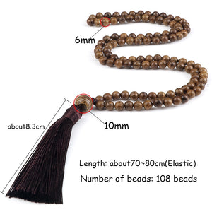 108 Wooden Beads Brown Tassel Mala Necklace