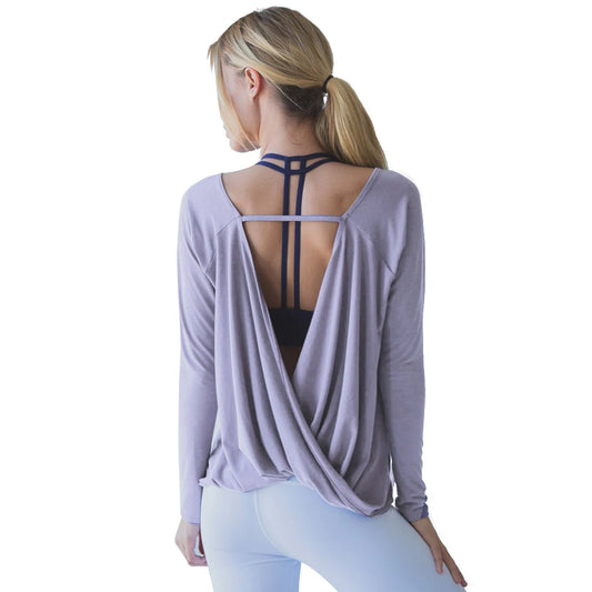 purple yoga shirt