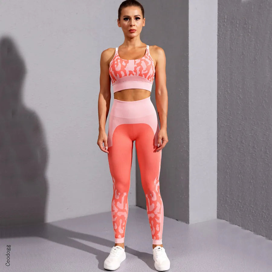 Two Tone Print Yoga Set