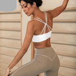 white yoga bra with crossed straps