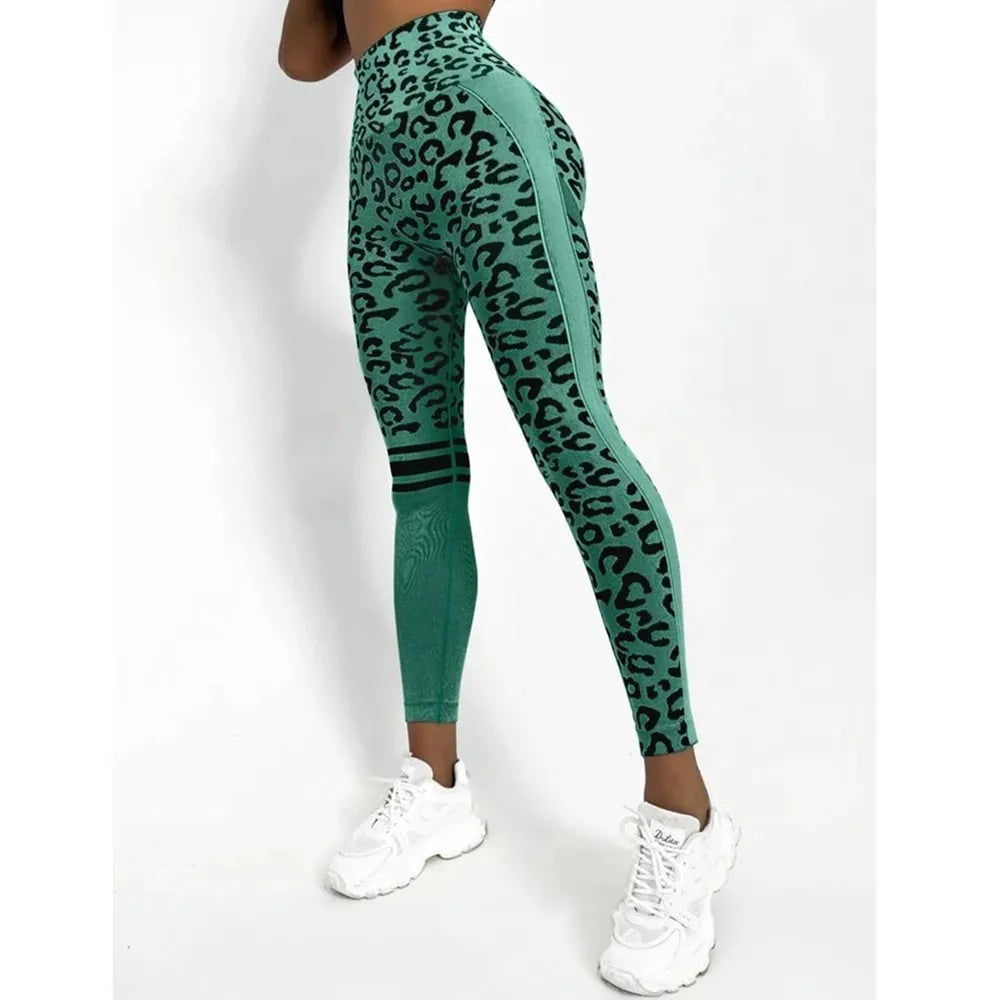 leopard yoga leggings green