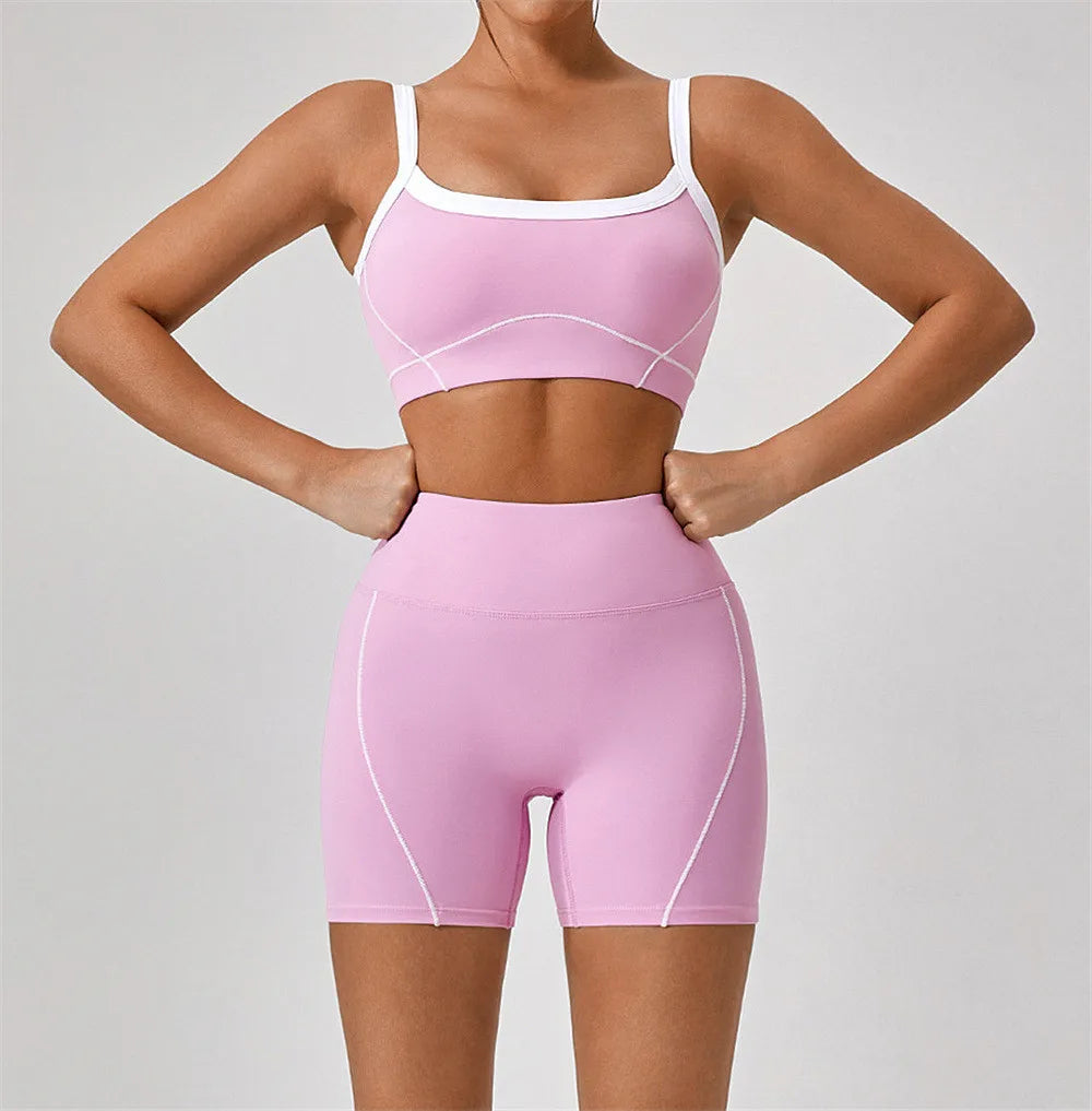 Contrast Strpe Yoga Top & Shorts