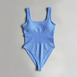 blue yoga bodysuit
