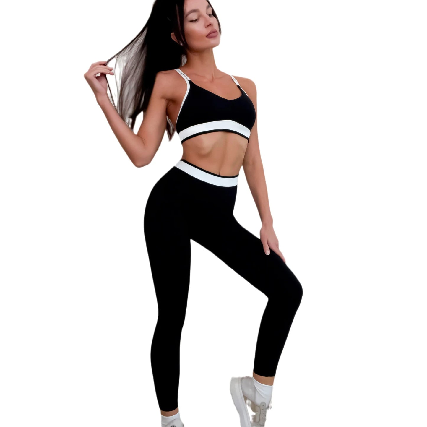 Contrast Stripes Yoga Set