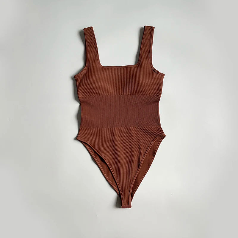 brown yoga bodysuit