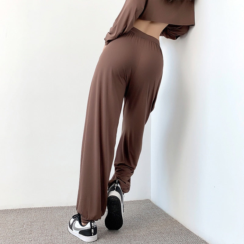 brown loose yoga pants
