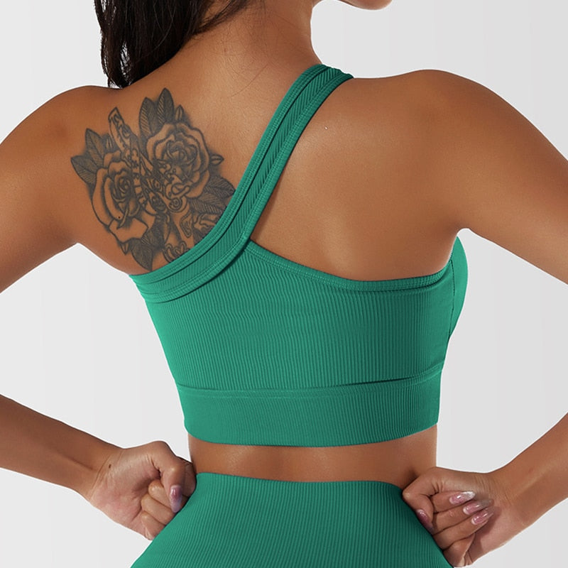 One Shoulder Strap Yoga Bra and Yoga Shorts