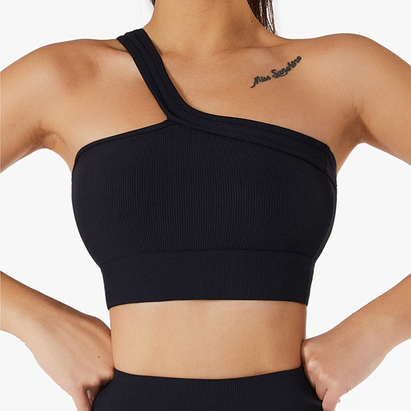 One Shoulder Strap Yoga Bra and Yoga Shorts