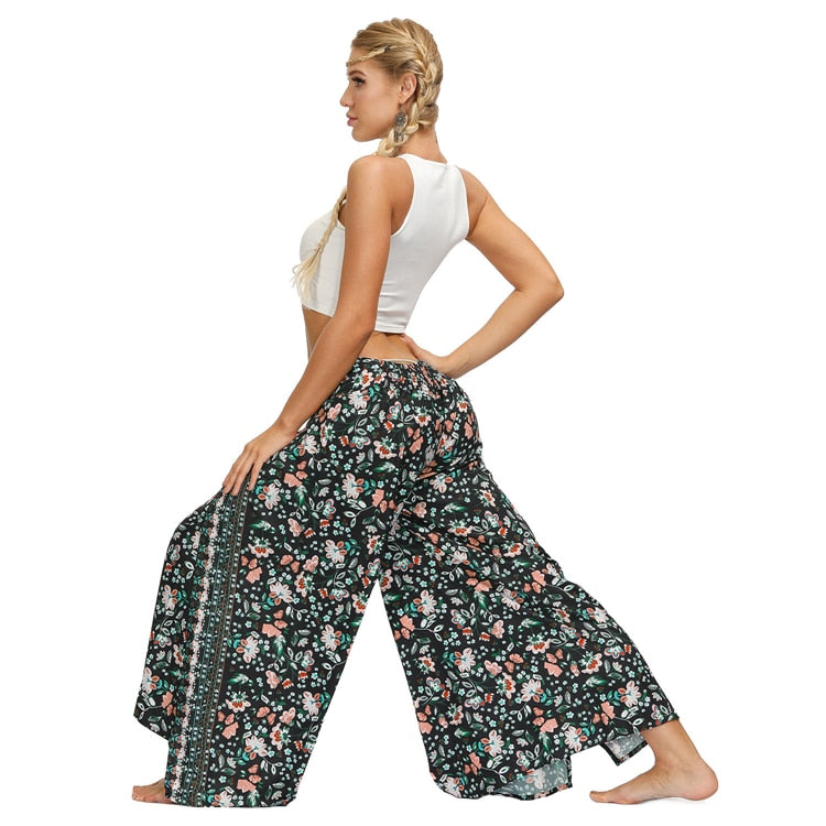 Fun Print Loose Yoga Pants With Split